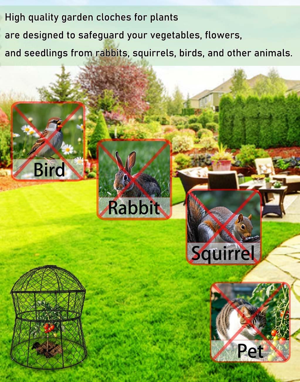 Garden Cloches for Plants 2 Pack Metal Plant Protectors from Animals Chicken Wire Cloche Updated Plant Cages for Outdoor Plants Vegetables Seedlings 13" D x 14" H