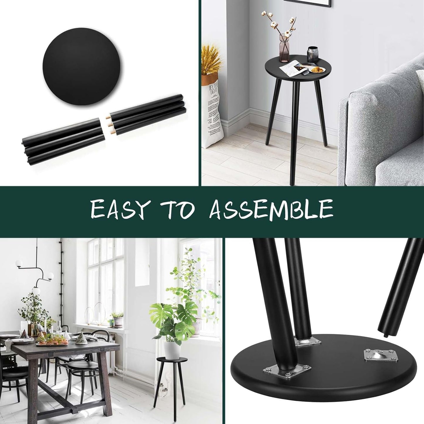 Uneedem Indoor Plant Stand Wood Mid Century Plant Stand for Indoor Plants, Modern Plant Table, 20.5" Tall Plant Holder Stand for Flower Pots, Small Round Side Table, Black