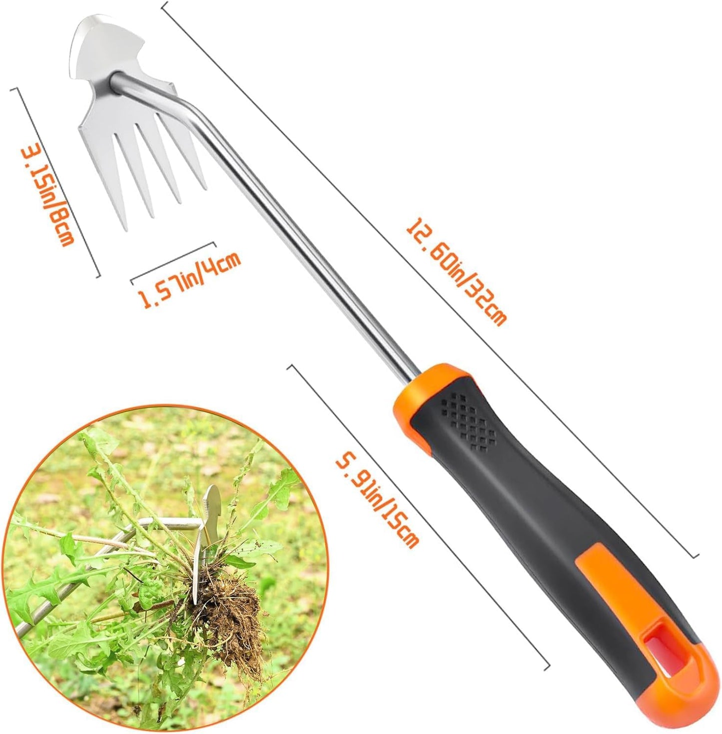 Weed Puller Tool Garden Weed Pulling Tool, 2025 New Durable Garden Weed Pulling Tool, Portable Garden Weeder Tool for Vegetable Gardening, 4 Teeth Manganese Steel Forged Hand Weeder(Orange)