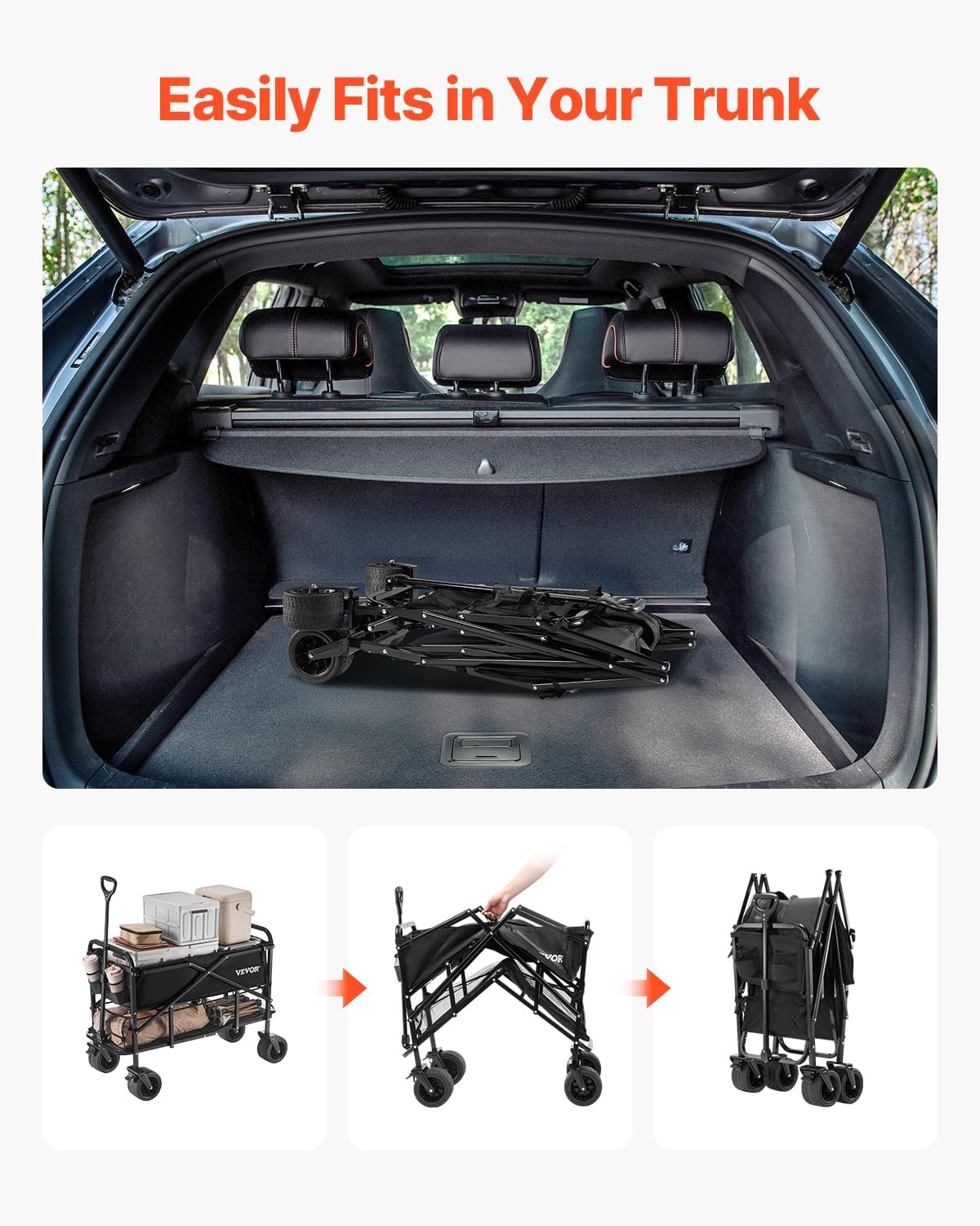 VEVOR 400L/450lbs Large Collapsible Double Decker Wagon, Foldable Heavy Duty Beach Wagon Cart with Big Wheels for Sand, Folding Utility Sports Cart for Camping Garden