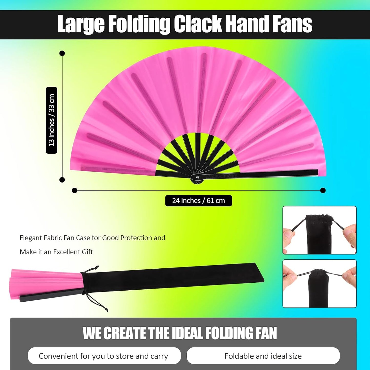 Blulu 4 Pcs 11 Inch Large Folding Hand Fans for Line Dancing Clapping Popping Rave Fans for Kids Women Men for Dancing Boots on The Ground Festival Party Decoration(Classic Style, Fluorescent Color)