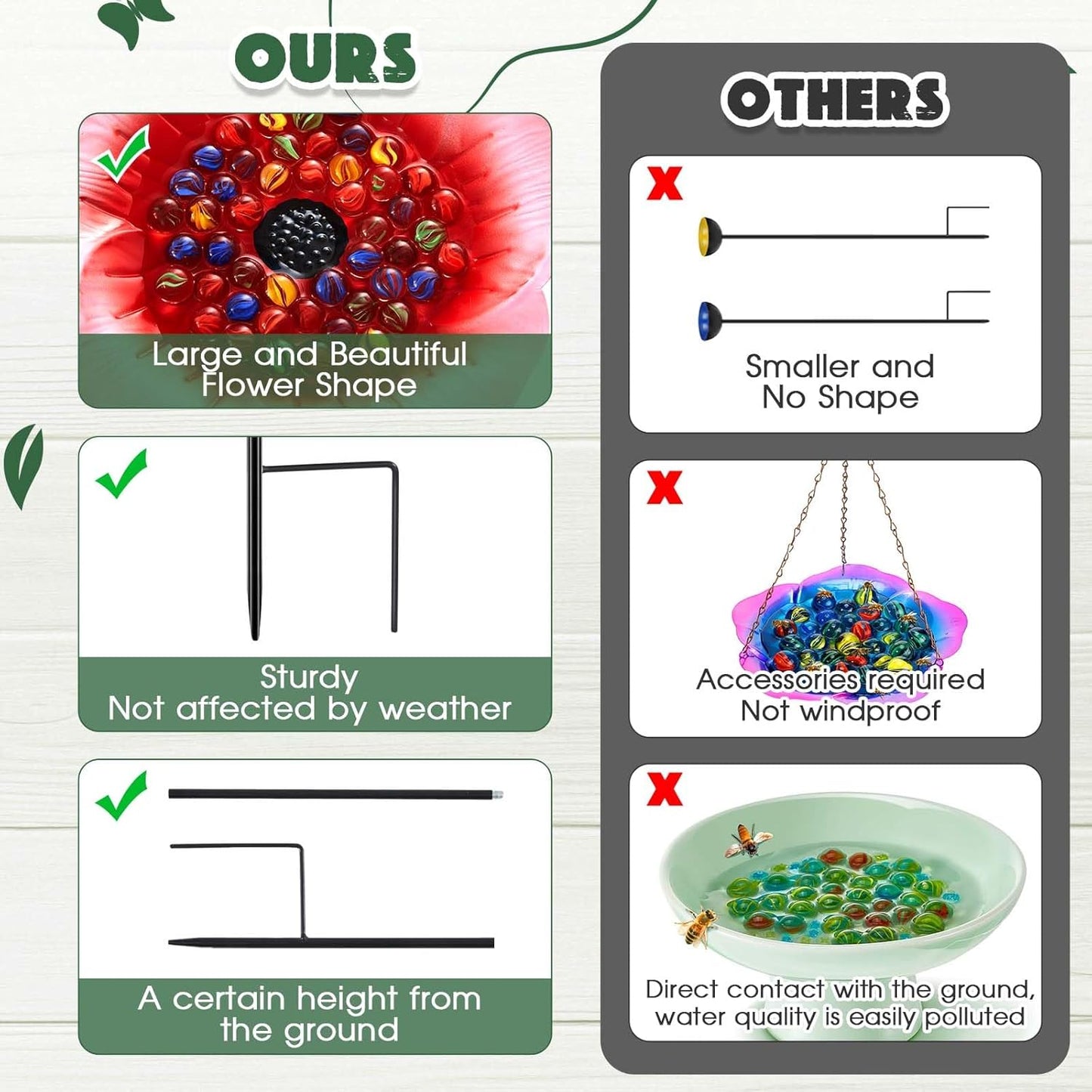 Tandefio Vivid Flower Bee Watering Station Metal Butterfly Water Feeder Cup with 30 Colorful Glass Marbles Bee Feeder Butterfly Bath Bowl for Garden Outdoor Yard Decors(Pink,Flower)