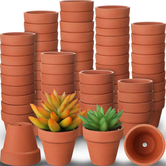 Nuogo 100 Pcs Mini 2" Terracotta Pot Bulk Small Plant Pots, Tiny Clay Pots Nursery Flower with Drainage Holes for Indoor Outdoor Succulent Cactus Plants Crafts Wedding Decorations