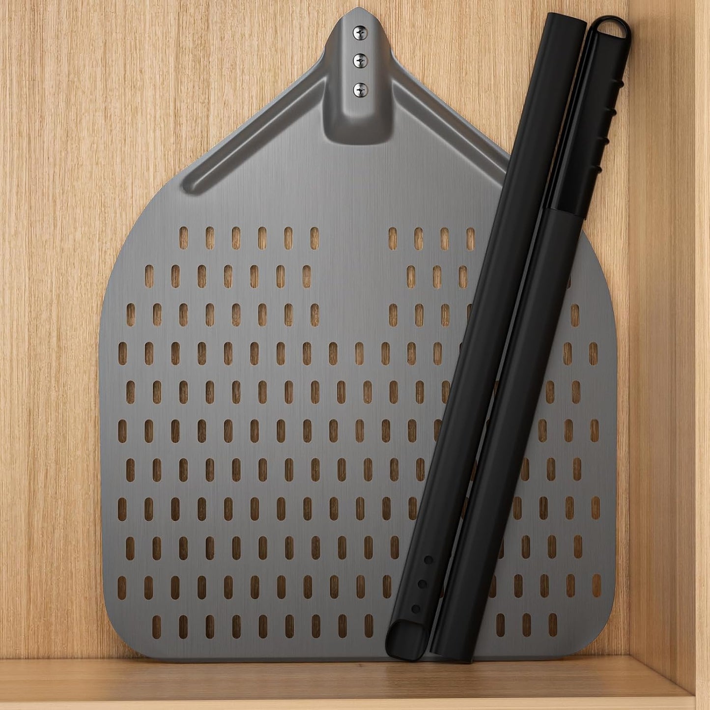 G.a HOMEFAVOR 14" x 17" Perforated Pizza Peel 49 Inch overall, Rectangular Aluminum Pizza Turning Peel with Extended Silcone Handle For Baking Pizza Brick Oven