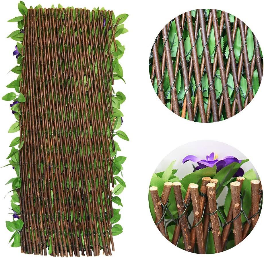 Expandable Fence Privacy Screen for Balcony Patio Outdoor,Decorative Faux Ivy Fencing Panel,Artificial Hedges (1, Purple Flower)