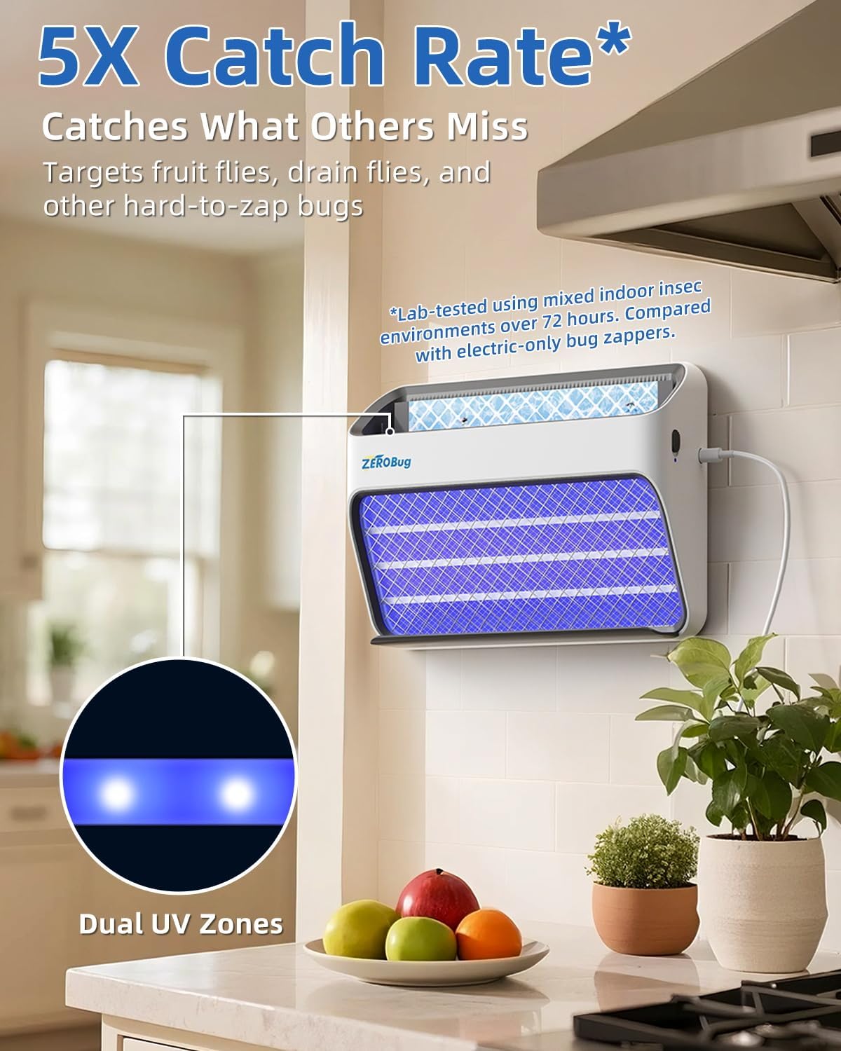 2025 Bug Zapper & Trap Indoor, 5X Catcher Rate Fly Killer, USB-C Powered Electric Mosquito Zapper with Long-Life UV LED, Fruit Fly Trap for Home, Kitchen, Bedroom, 1 Device & 3 Traps