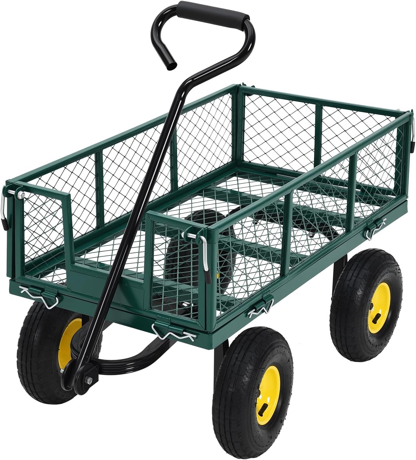 Heavy Duty Steel Garden Cart, 900 LBS 3 in 1 Pullable Metal Garden Wagon with 10" Wheels, 180° Rotating Handle and Removable Sides for Farm, Yard