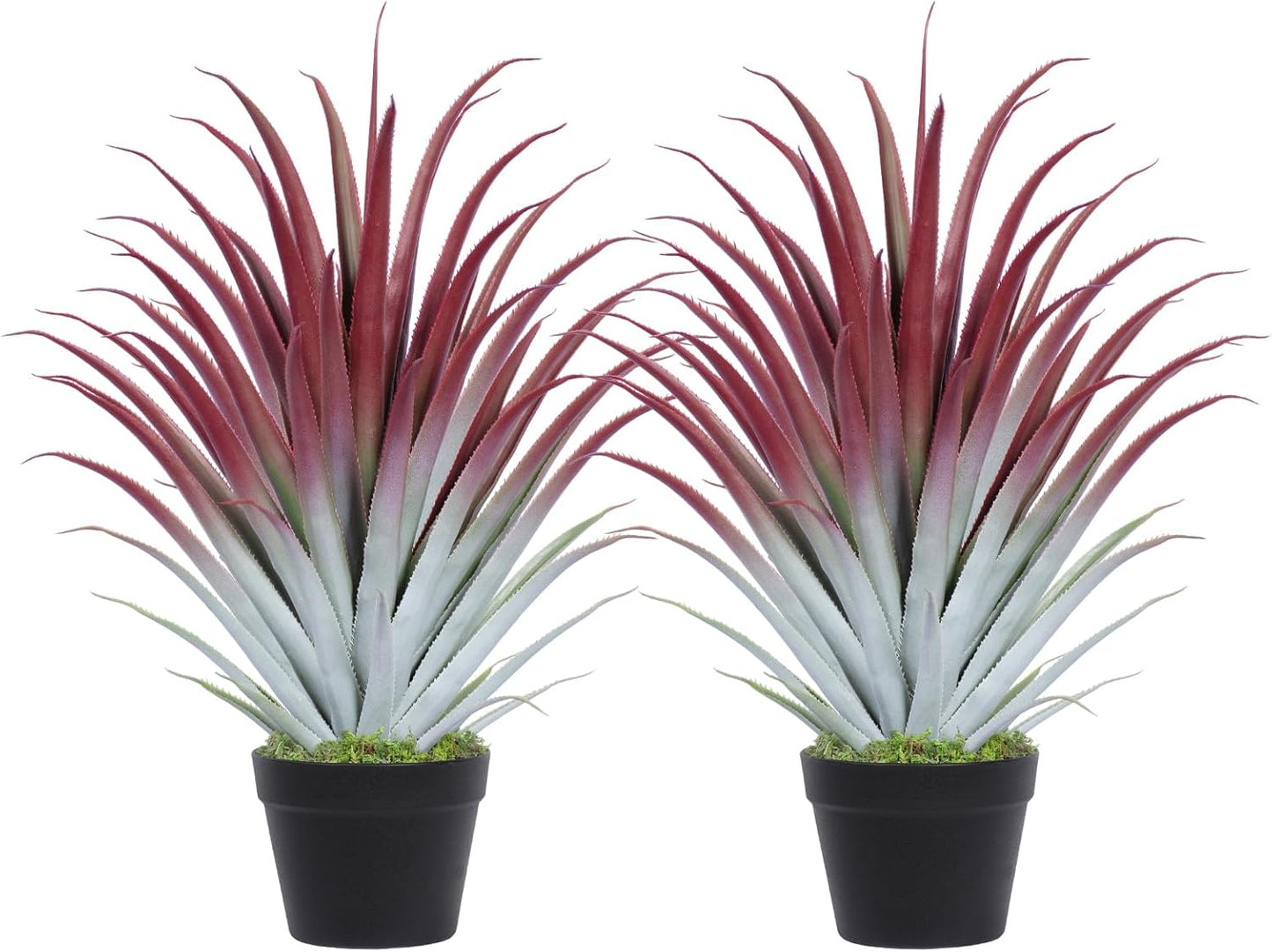 2ft Fake Spiked Agave Plant - Red Artificial Aloe Vera Plant 26 Inch - Tall Large Faux Floor Plants Perfect for Porch Door Step Home Office Patio Indoor Outdoor Decor (2 Pack)