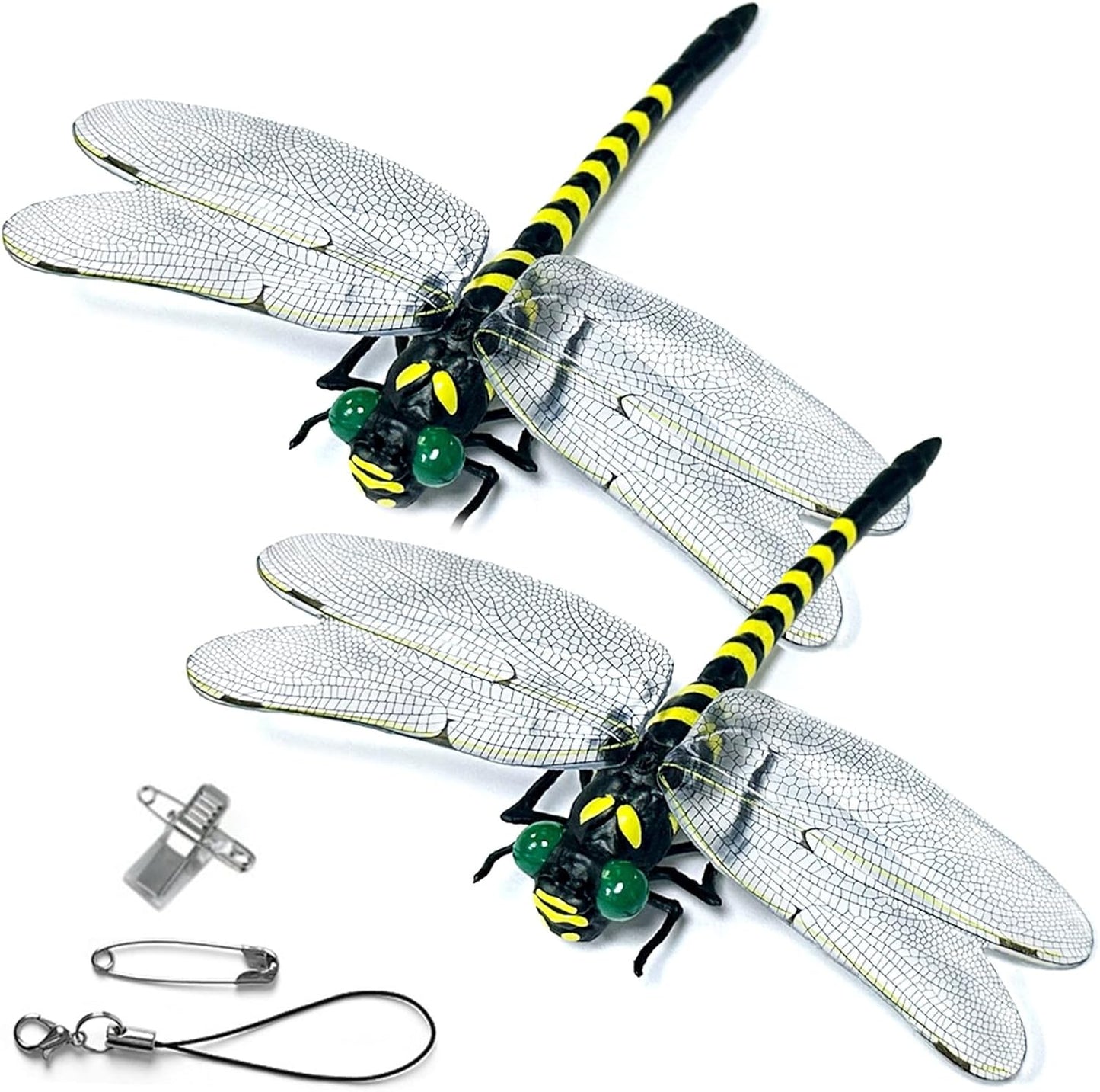 2 Pcs Dragon Fly Clips for Bugs Repellent, 3D Artificial Dragonfly Hat Clip, Dragonfly Garden Decor (Independent Dragon Fly 2 Pcs)