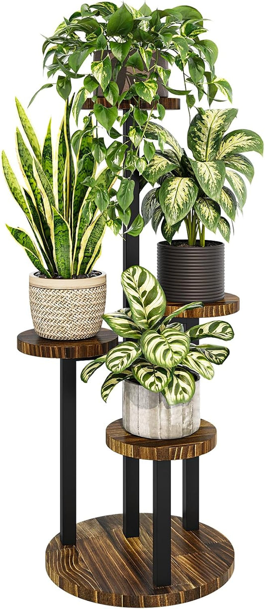 Bamworld 4 Tier Plant Stand Indoor, Tall Metal Wood Plant Shelf Outdoor,Small Flower Pot Holder Table Rack Garden Accessories for Corner Living Room Balcony Patio