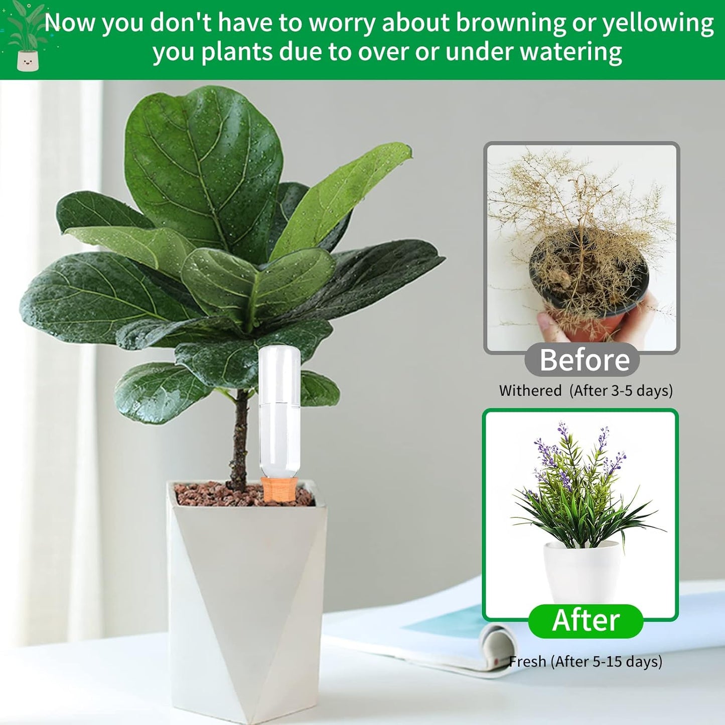 Plant Self Watering Stakes 4 Pack Terracotta Watering Spikes for Indoor and Outdoor Plants,Wine Bottle Plant Watering Devices, Automatic Plant Waterers for Vacation