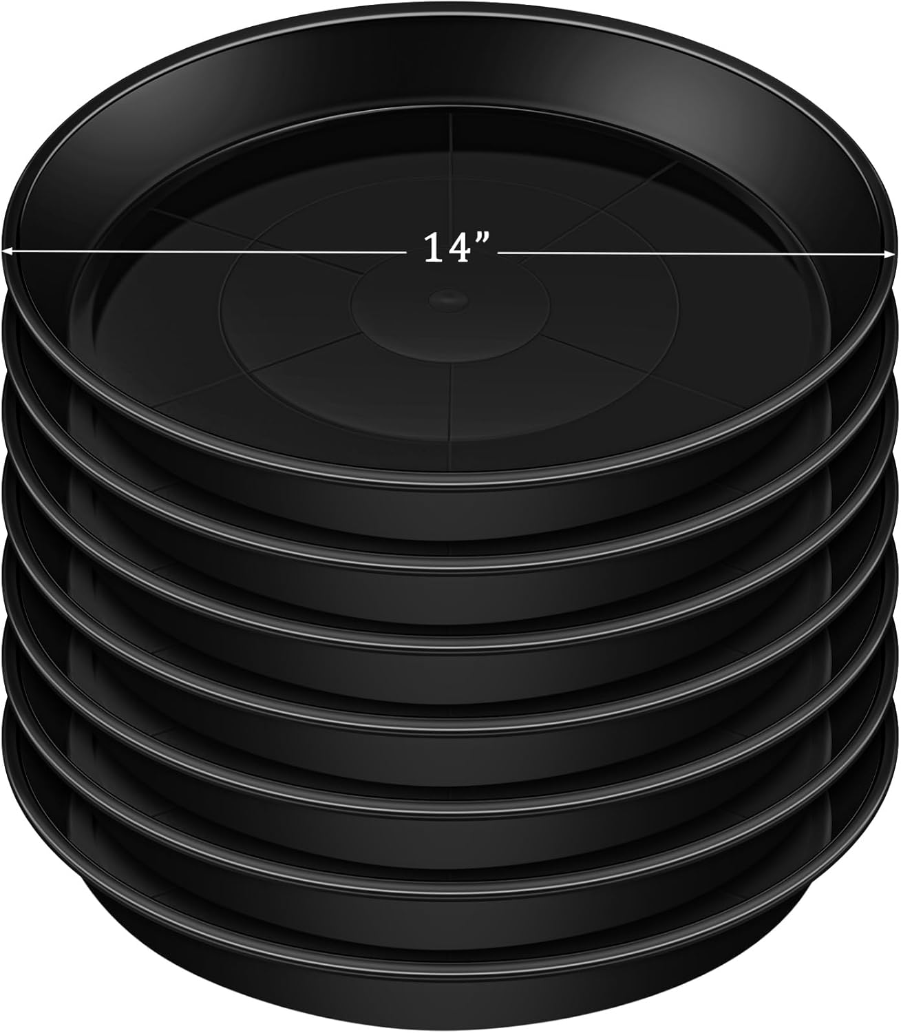 Eccliy 6 Pack Plastic Plant Saucer Heavy Duty Planter Saucers Large Plant Pot Plastic Water Trays for Indoors and Outdoors Flower Drip(14 Inch,Black)
