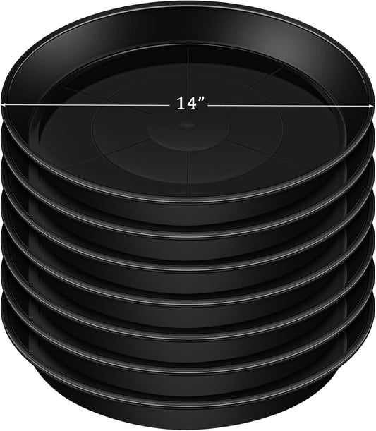 Eccliy 6 Pack Plastic Plant Saucer Heavy Duty Planter Saucers Large Plant Pot Plastic Water Trays for Indoors and Outdoors Flower Drip(14 Inch,Black)
