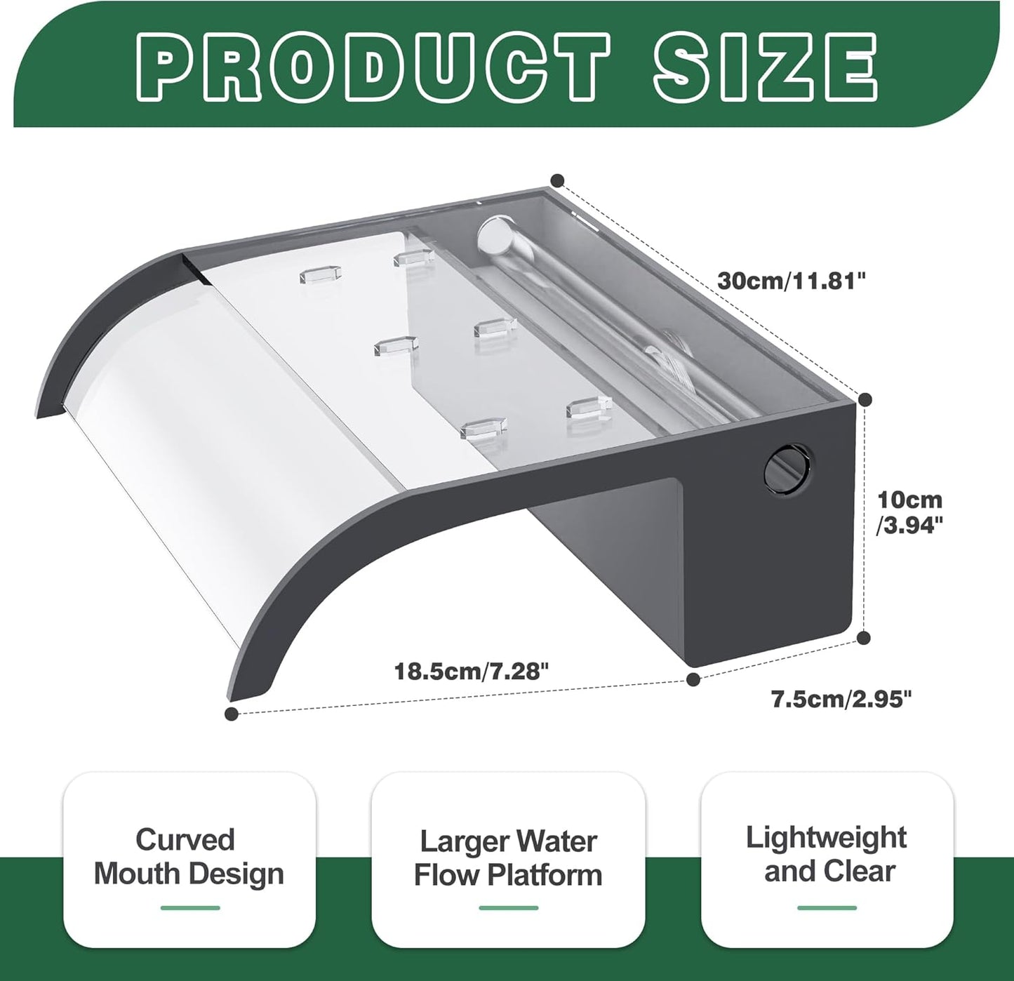 Waterfall Spillway, Clear Acrylic Pool Fountain w/Top Open Lip & Pipe Connector Kits for Outdoor/Indoor Decorative, 11.8'' Pool Water Feature for Garden Patio, Backyard Koi Pond Decor