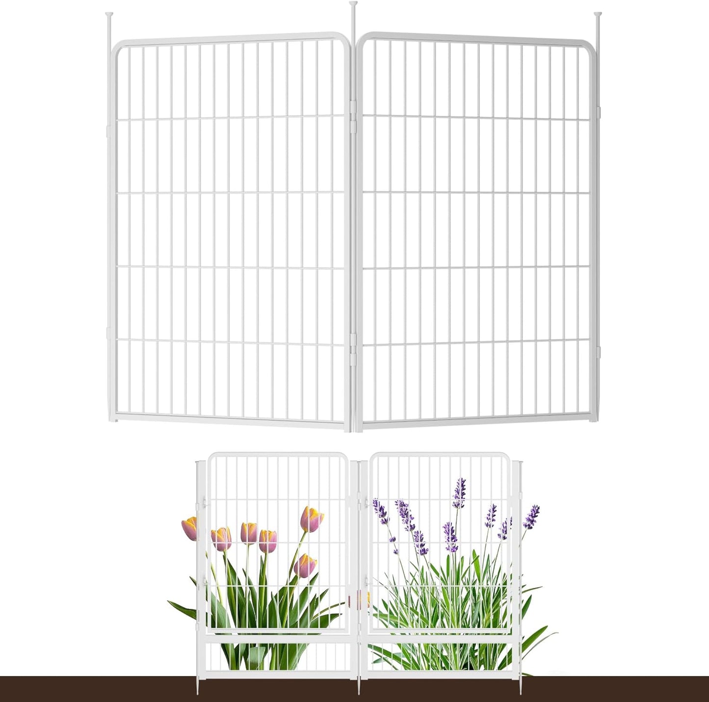Doorless Garden Fence 40 in(H) x 4.5 ft(L) 2 Panels, Heavy Duty Metal Animal Barrier Fence, No Dig Fence for Dogs, Rabbit Fence for Garden, White