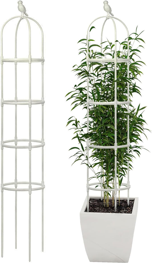 Garden Trellis for Climbing Plants, Rustproof Metal Pipe with Heavy Duty 6ft, Garden Outdoor Indoor Potted Plant Support（White）