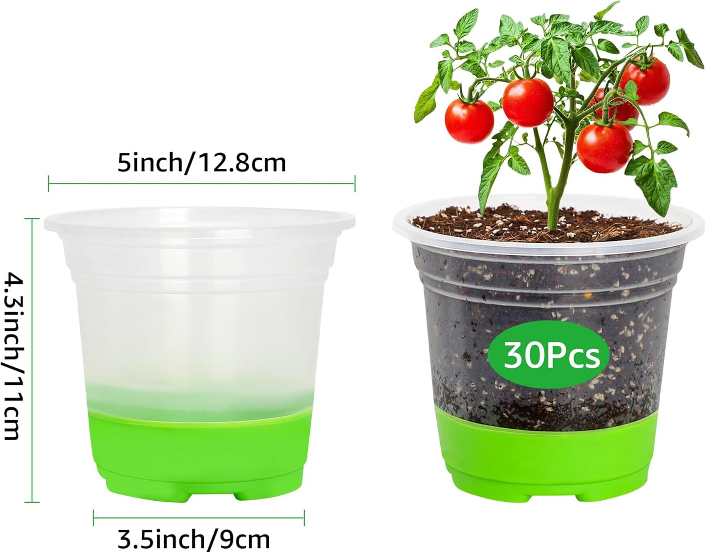 MIXC 30 Packs 5 Inch Reinforced Nursery Pots with Silicone Base for Easy Transplant, Variety Pack Plastic Plant Pot Seedling Planter Seed Starter Flower