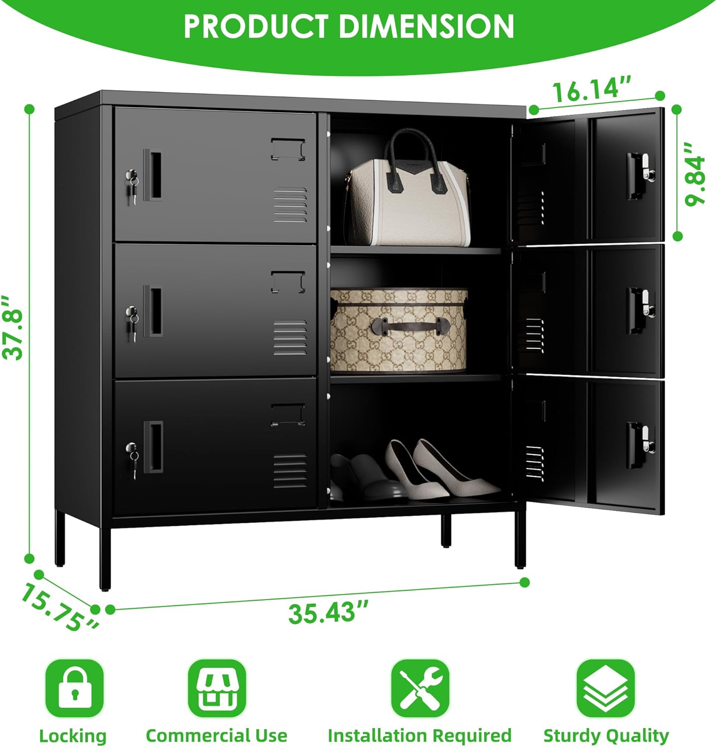 S‌UPEER 6 Doors Metal Storage Locker with Card Slot,Metal Locker for Employees with Keys and Ventilation Holes,Suitable for Office, Home, Bank, School,Gym,Requires Installation,Black