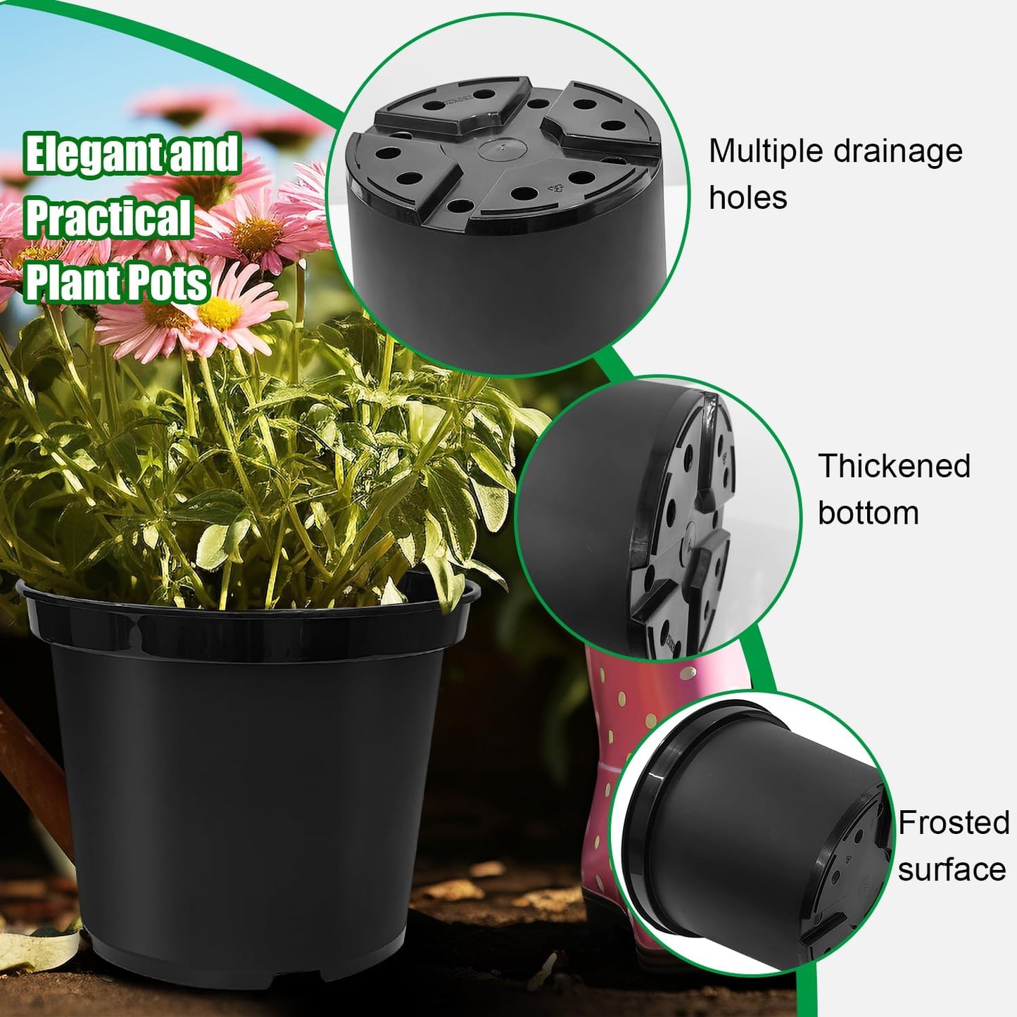 5-Gallon Nursery Pots 5P with 0.5 Gallon/2L Electric Spray Bottle, Plant Containers with Drainage Holes, Round Sturdy Garden Planters for Indoor/Outdoor Greenery
