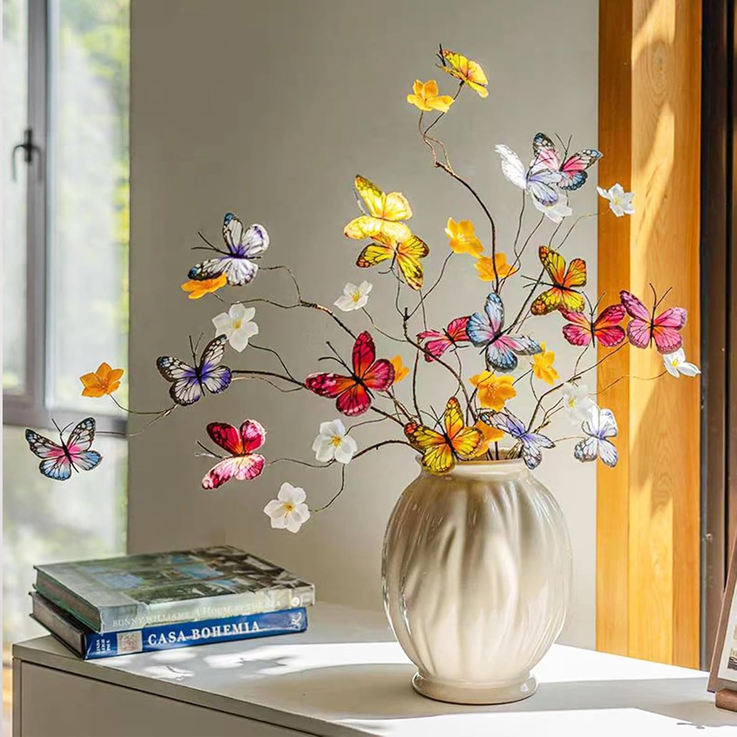 Artificial Butterfly Branche, Simulation Branch Stems with Fake Butterfly Floral Arrangement for Vase Filling Home Office Party Decoration (Colour Mixture)