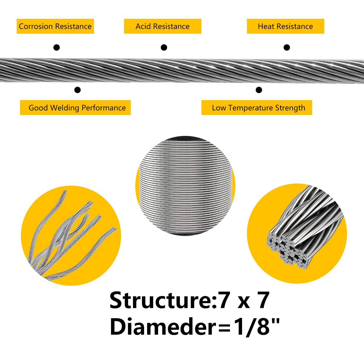 400FT 1/8" T316 Stainless Steel Cable with Cutter, 7x7 Strands Aircraft Wire Rope for Deck Railing, Stair Handrail, Porch Fence, High Strength for Indoor and Outdoor Use