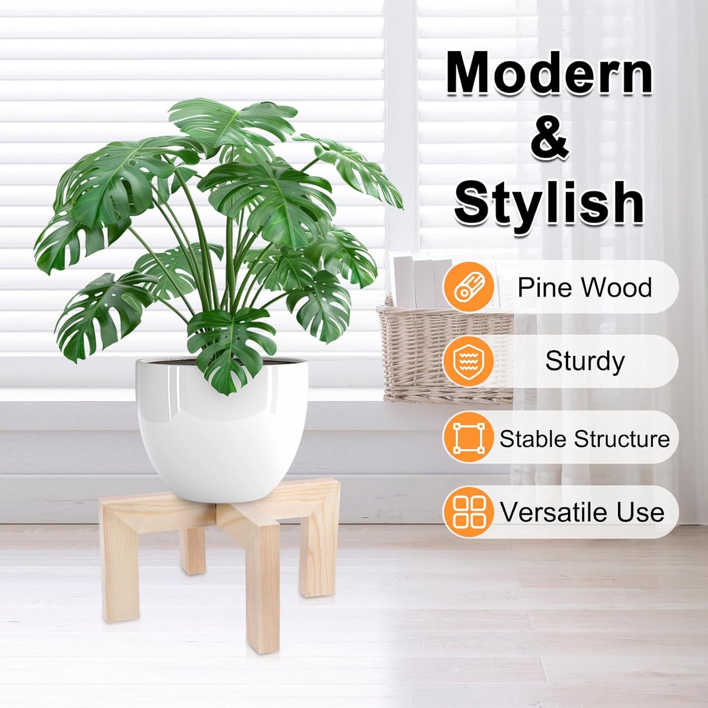 Plant Stand, Indoor/Outdoor Wood Plant Holder, Single Flower Pot Stand, Sturdy Planter Stand, Fit 5-9 Inch Pots