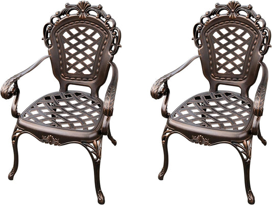 Outdoor Dining Chair Cast Aluminum Patio Chairs Set of 2 All-Weather Patio Dining Chair with Adjustable Feet for Backyard Garden (Avignon Chair)