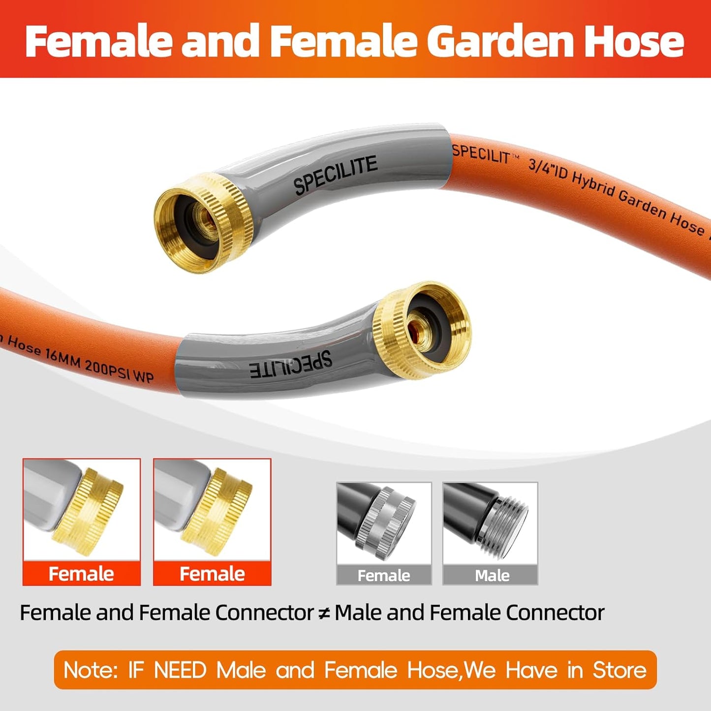 Garden Water Hose 10 ft x 3/4 in with Female to Female Connector, Small Leader Hose for Hose Reel, Heavy Duty, Flexible & Lightweight, Water Pipe, Outdoor Water Hose Extension Adapter