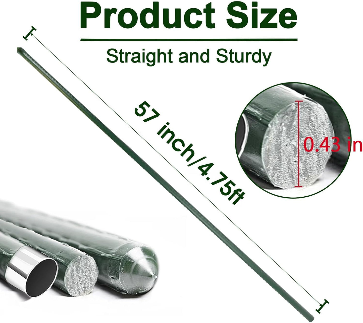 Garden Stakes 57 Inch, Approx 5ft Steel Plant Stakes 25 Pack for Gardening and Farm, 57" Plastic Coated Plant Support for Tomato, Cucumber, Bean, Flower, Potted More Climbing Plants