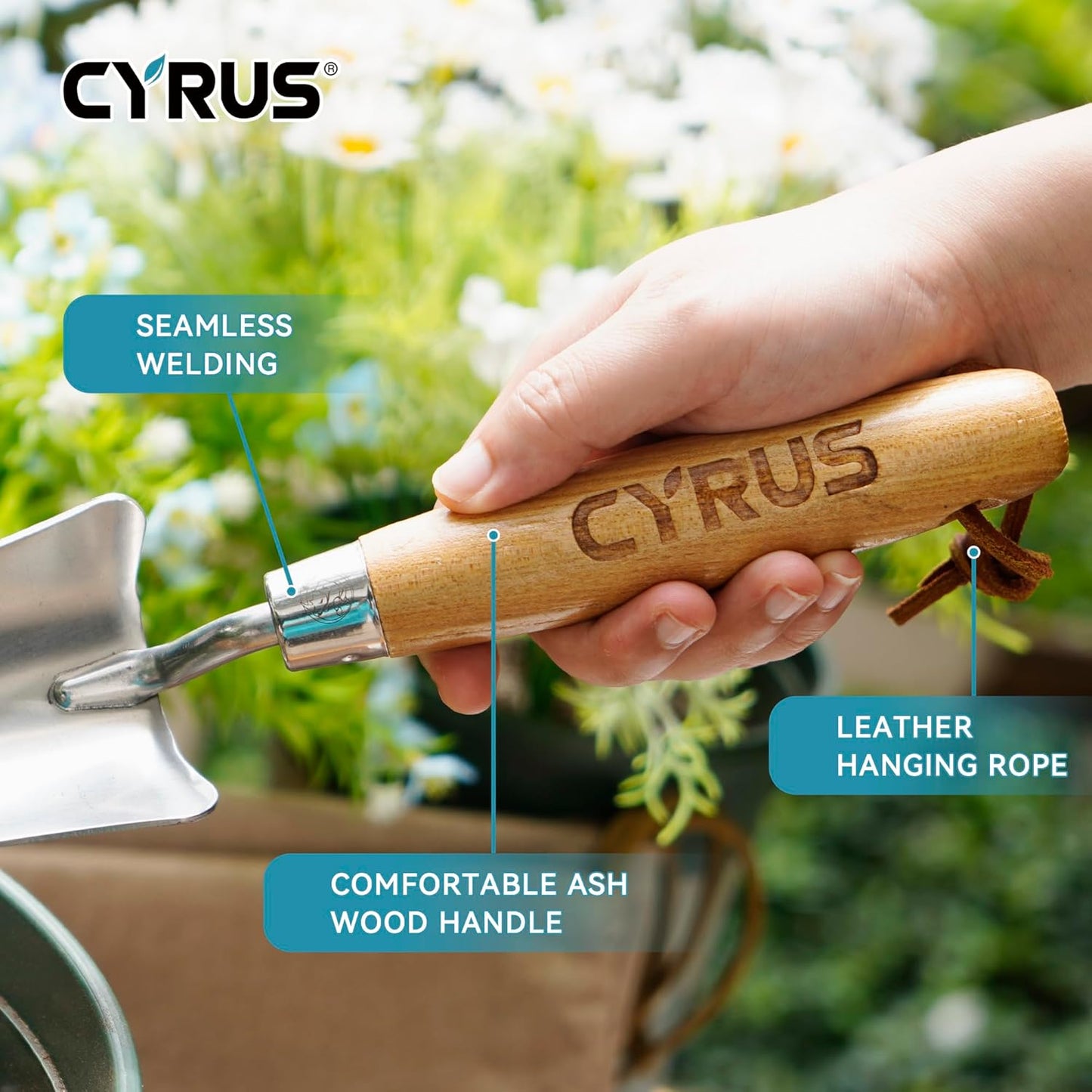 CYRUS 12.4”Garden Shovel,Heavy Duty Small Stainless Steel Garden Trowel with Ash Wood Handle,Suitable for Planting,Measuring,Weeding Multi-Purpose Garden Spade