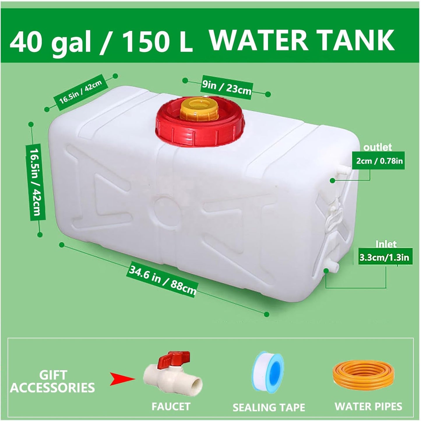 Portable Water Tank Water Storage Tank for Camping with Spigot Hose Plastic Water Container Water Storage Container for Emergency Water Storage Hiking Outdoor(Size:40gallon / 150L)