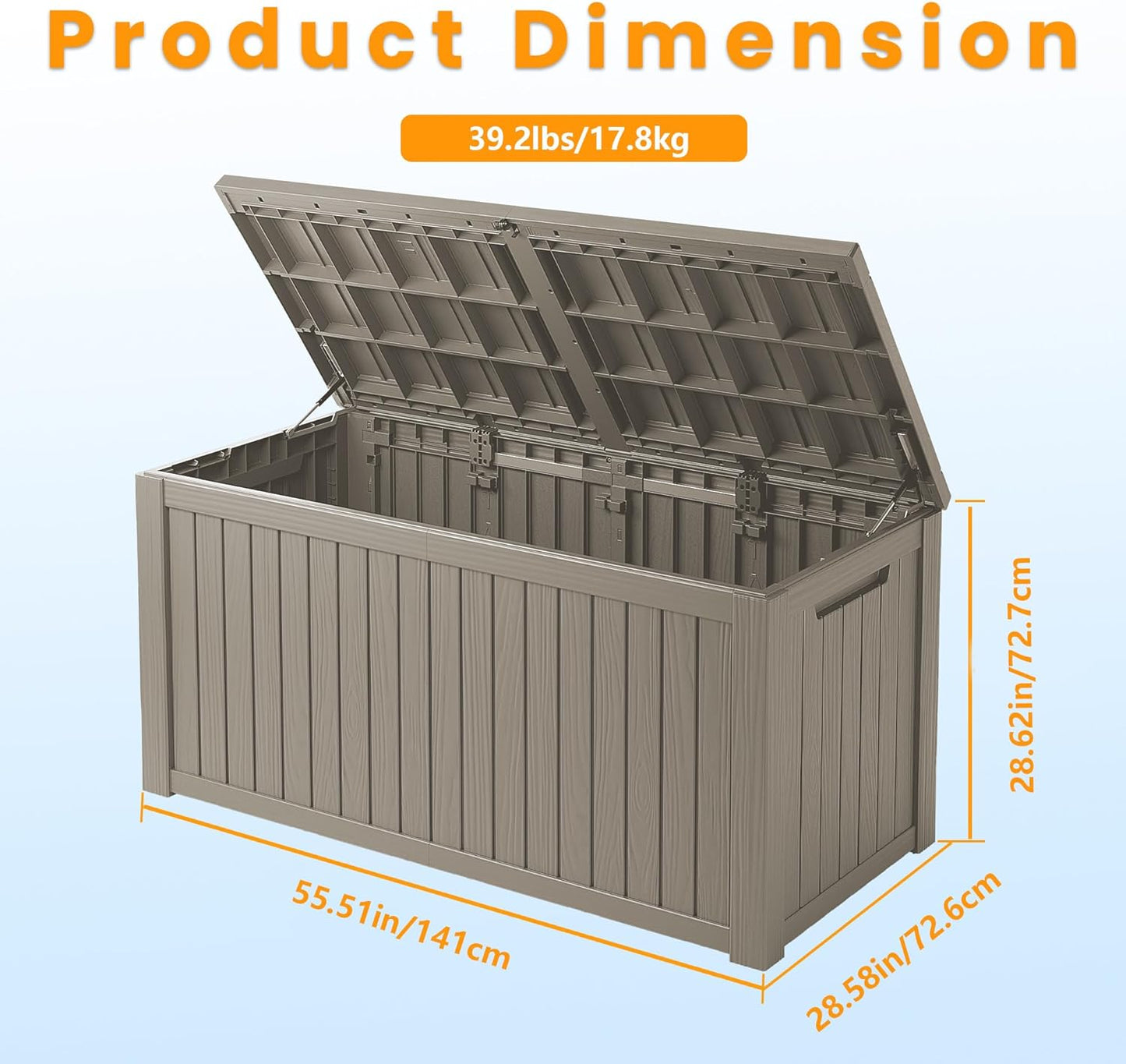 200 Gallon Resin Deck Box, Waterproof Outdoor Storage Bin for Patio Furniture, Pool Accessories, and Garden Tools, Lockable & UV-Resistant, Grey
