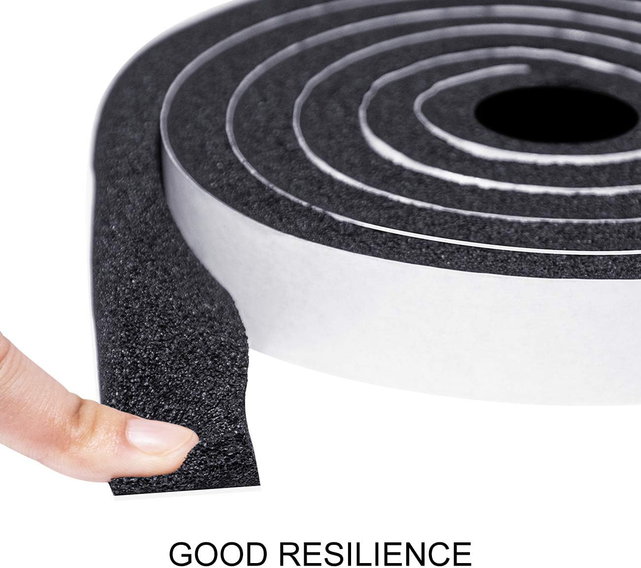 TORRAMI Maximum Compression Foam Weather Stripping 1 inch W X 1/2 inch T, Seal StripTape for Soundproofing Insulation Total 13 feet (2 Rolls of 6.5 Ft Each)