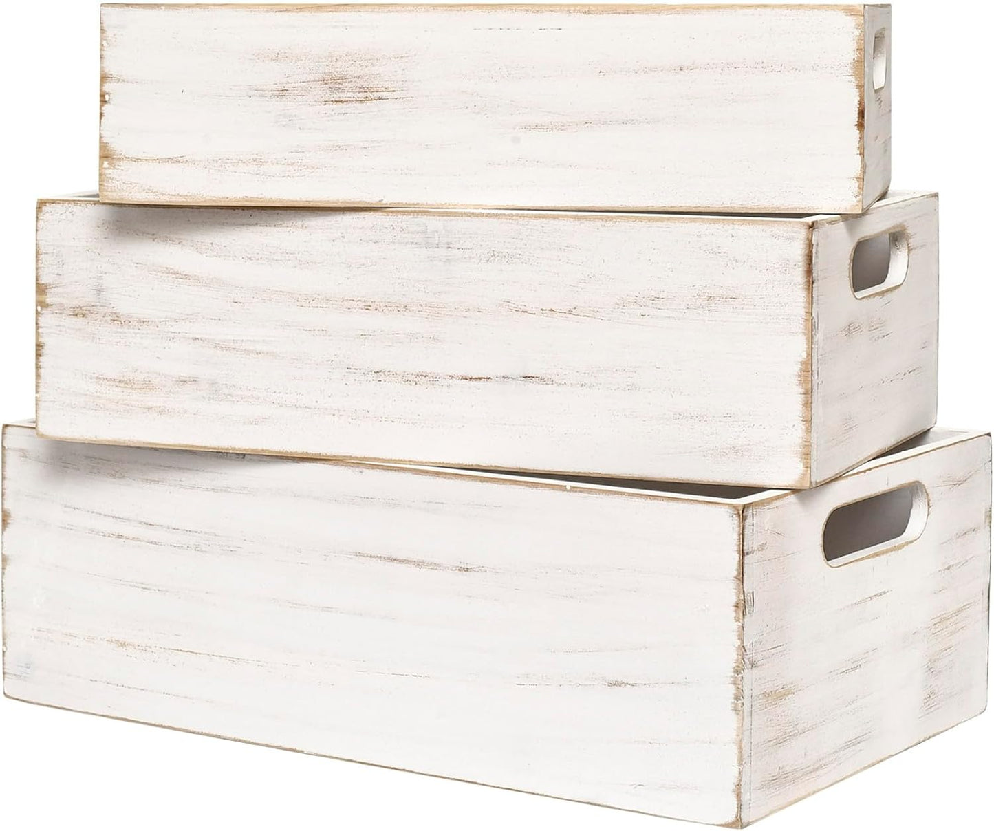 Set of 3 Wooden Boxes for Storage Small Crates for Display and Organizing, Farmhouse Style Storage Boxes for Crafts, Decor, Home Pantry and Living Room