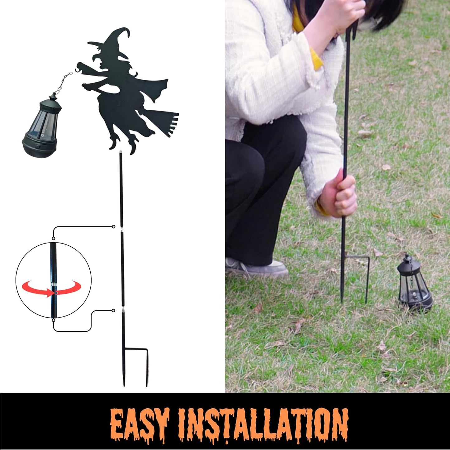Halloween Witches Outdoor Solar Lanterns 2 Pack - Halloween Decorations Outdoor Witch Statue, Solar Garden Stakes, Metal Yard Decor, Whimsical Decor for Patio (Purple Light)