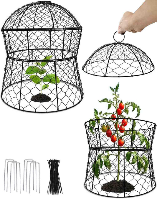 Garden Cloches for Plants 2 Pack Metal Plant Protectors from Animals Chicken Wire Cloche Updated Plant Cages for Outdoor Plants Vegetables Seedlings 13" D x 14" H