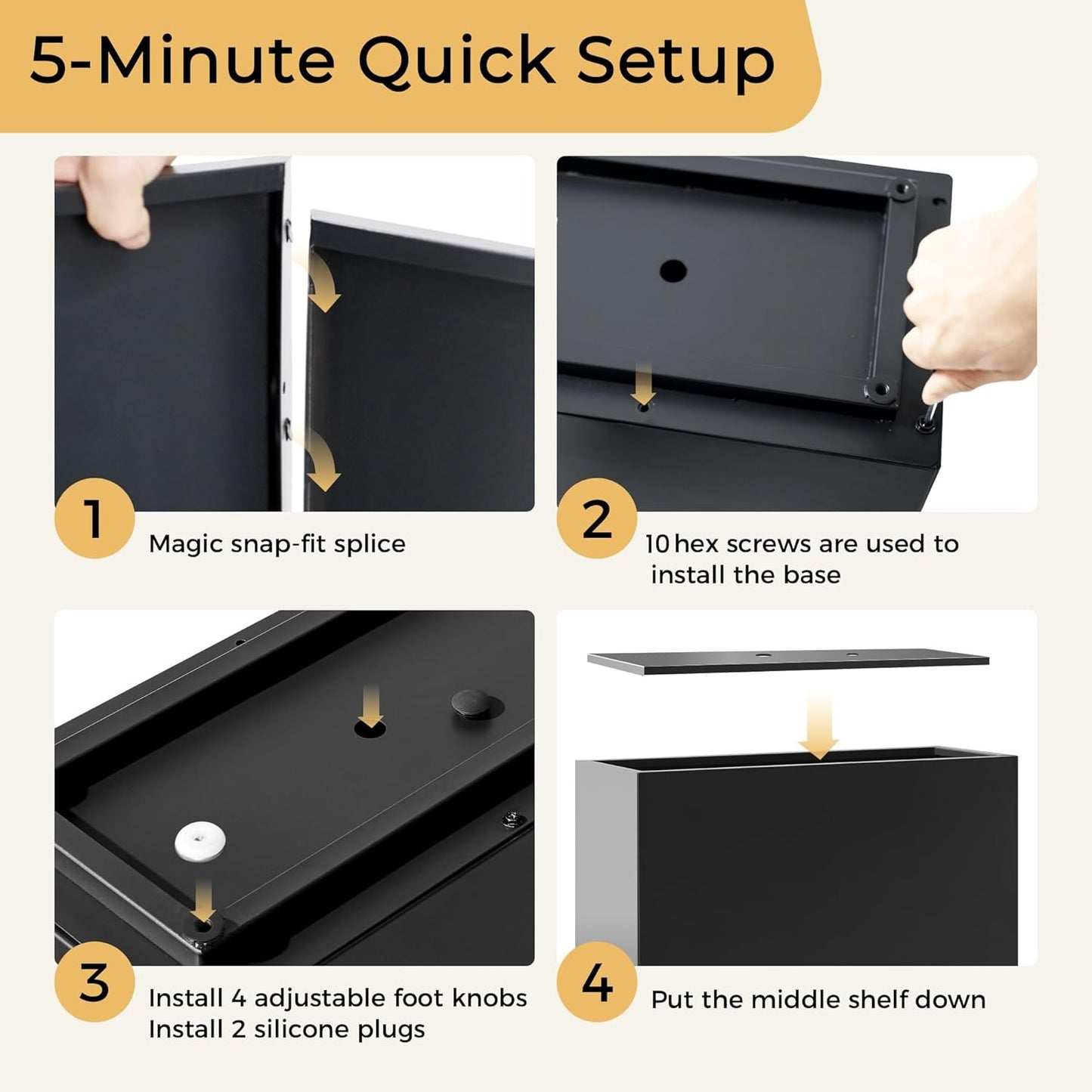 Tall & Long Metal Planter with Middle Shelf, 36W x 11D x 30H Large Rectangular Outdoor Planter Box, Span Divider for Garden, Patio, Yard | Easy 5-Min Assembly, Drainage Holes, Adjustable Feet, Black