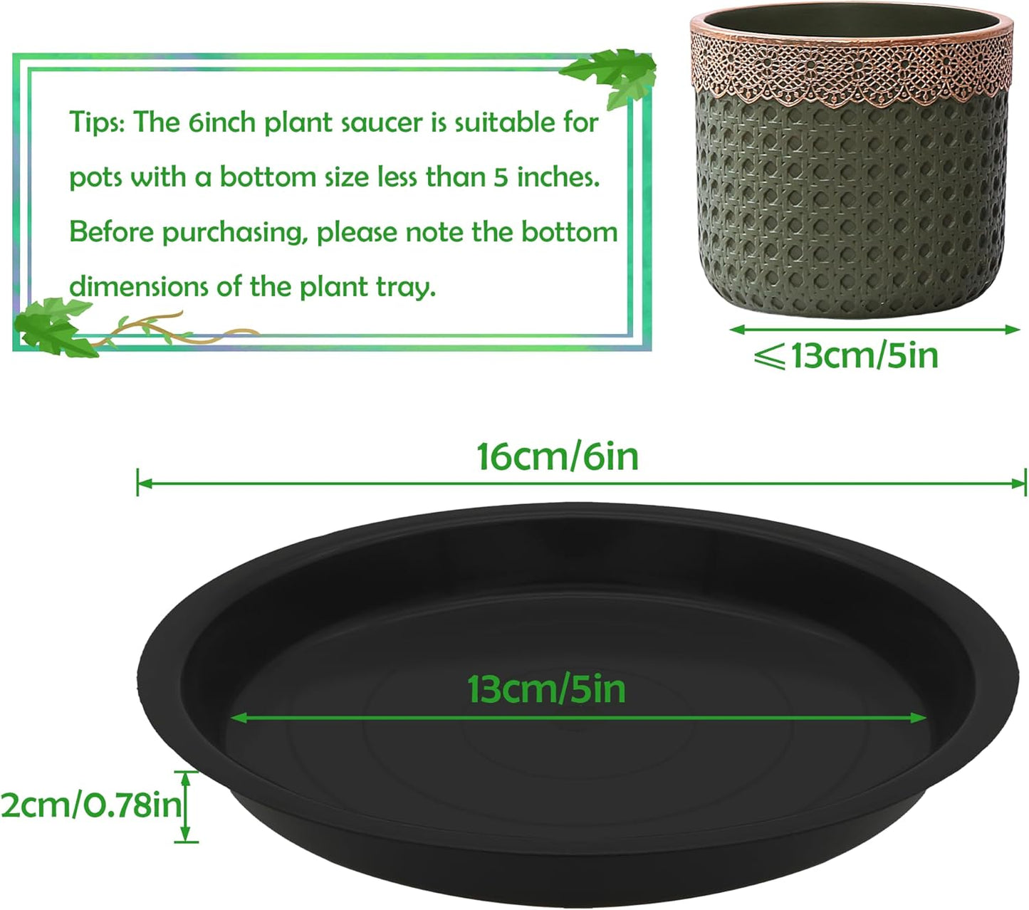 12 Pack 6 Inch Round Plant Saucers for Less 5 Inch Pot Indoors Outdoors Plant Trays for Pots Planter Saucer Plastic Plant Drip Tray Flower Planter Water Tray for Potted Plant (Black, 6"(12pcs))