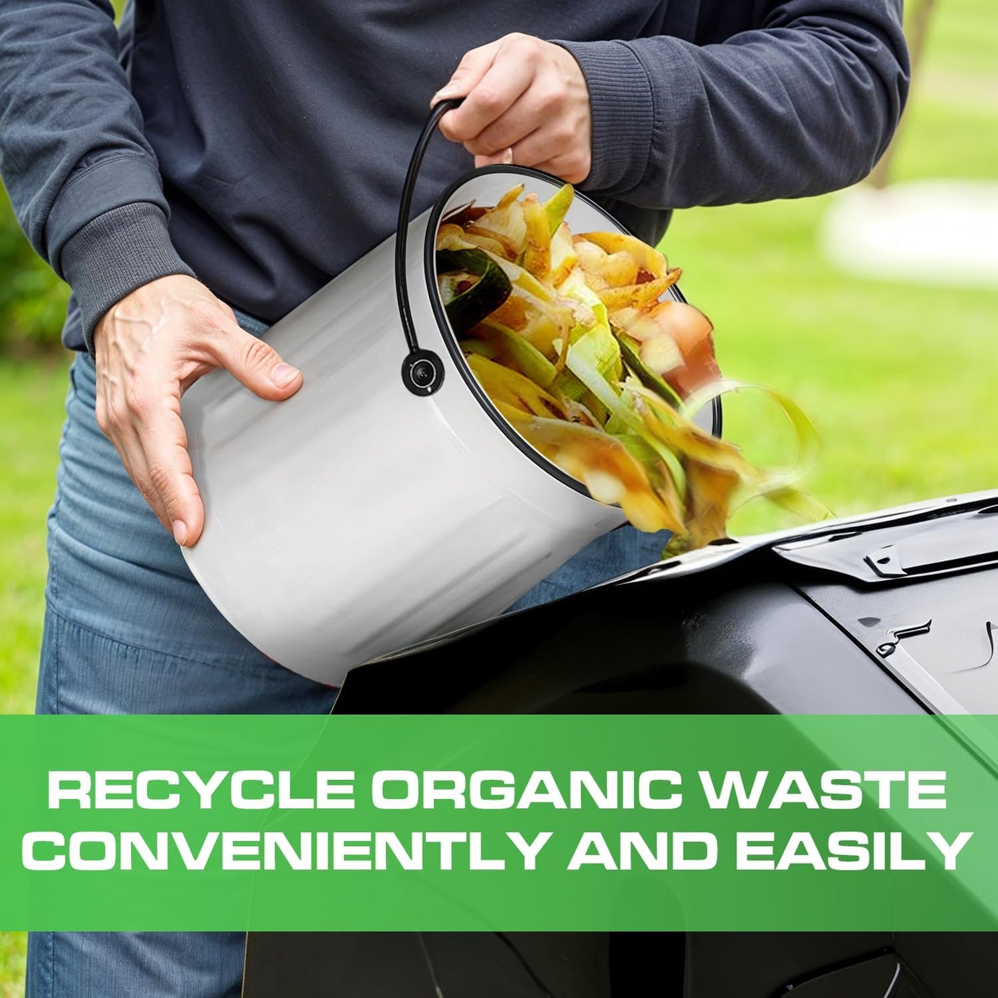 Plexon Countertop Compost Bin Kitchen with Lid, 1.5 Gallon Odorless Kitchen Compost Container, Steel Food Bucket with Charcoal Filter, Pail for Countertop, White