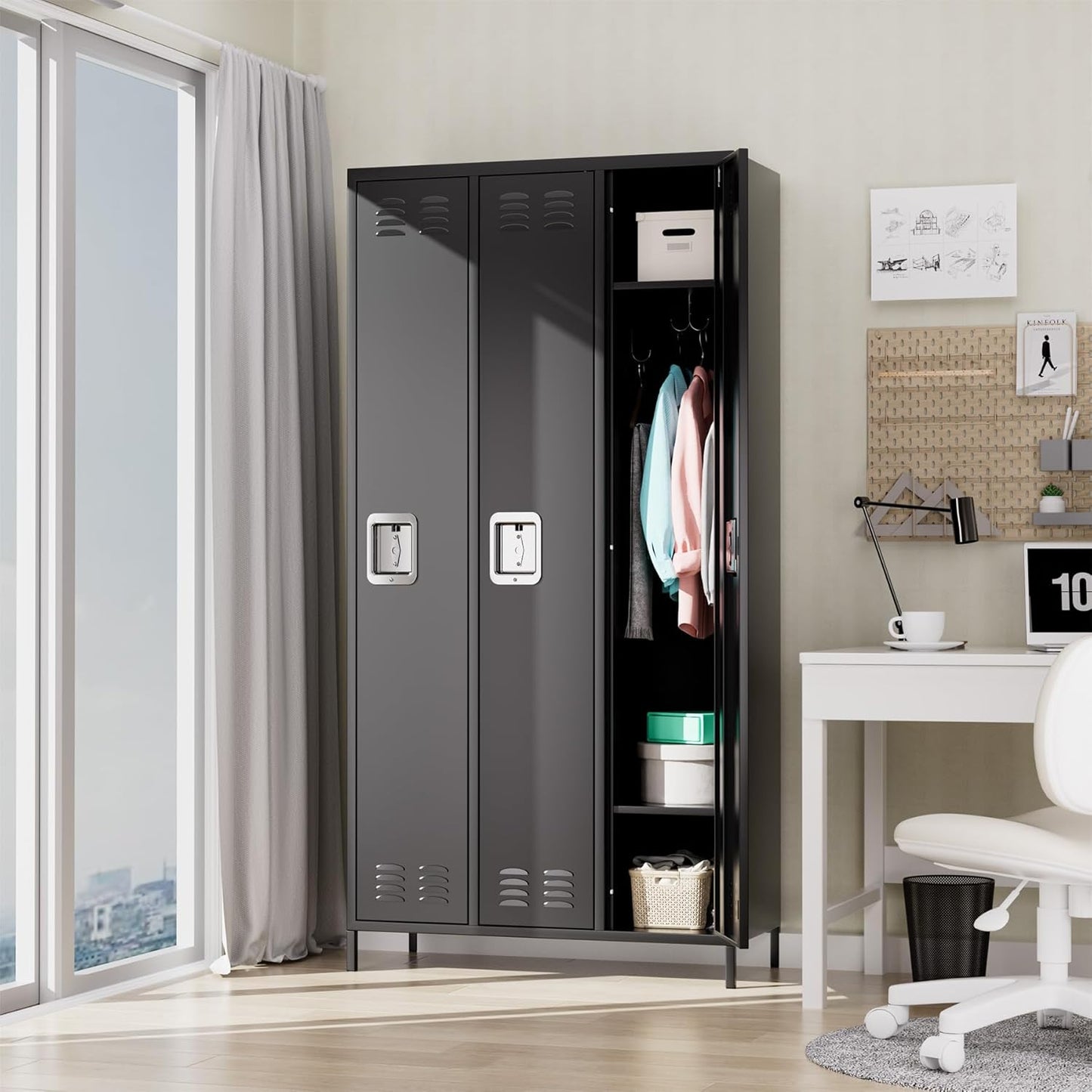 3-Door Metal Locker with Lock, 71”H Metal lockers for Employees, Multi-Use Storage Locker for Employees, School, Office, Gym, Home, Garage, Industrial - Assembly Required