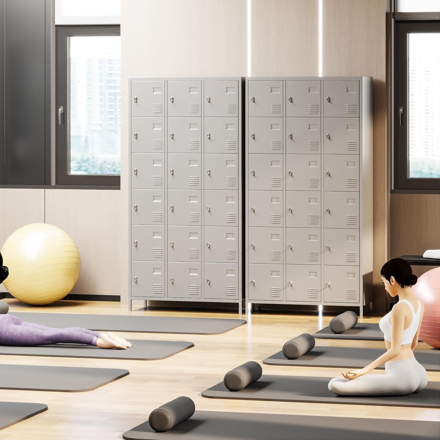 METAN Metal Locker for School Office Gym Bedroom, 18 Doors Steel Storage Locker Cabinet for Employees, Industrial Storage Locker, Assembly Required (18 Door-Grey)