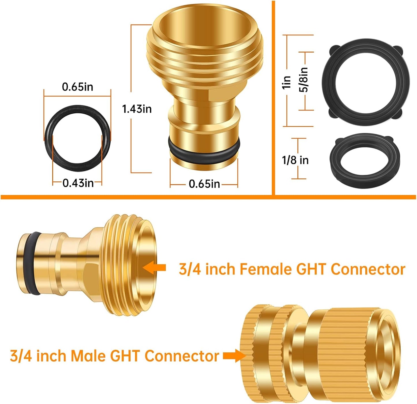 Garden Hose Quick Connector, No-Leak 3/4 Inch GHT Thread Fitting Water Hose Female Adapter and Male Adapter, Heavy-Duty Rust Resistant Brass Water Pipe Connect, Easy to Use (14 Pack ）