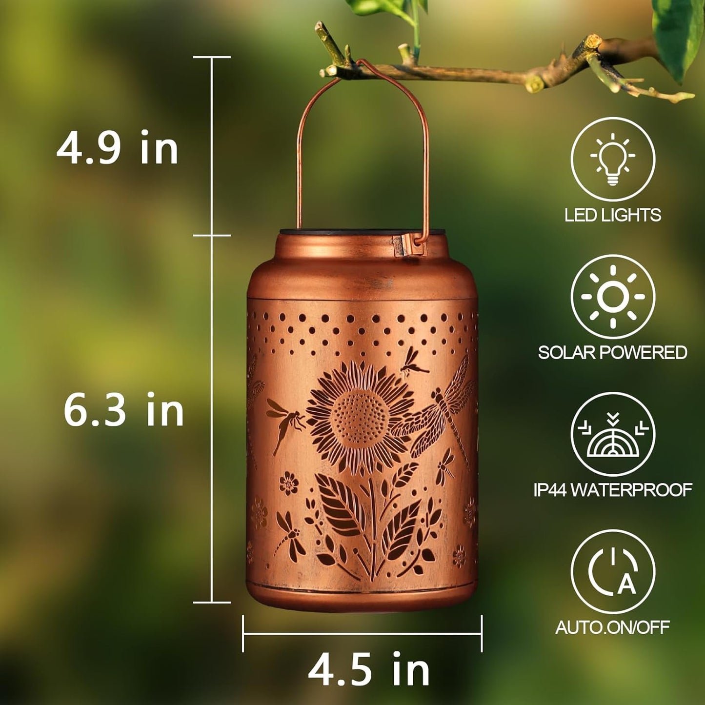 2 Pack Solar Lanterns Outdoor Waterproof, Dragonflies Garden Decor Gifts for Women Mom Grandma Hanging Solar Lights Metal Decoration Outside for Yard, Pati(Sunflowers)