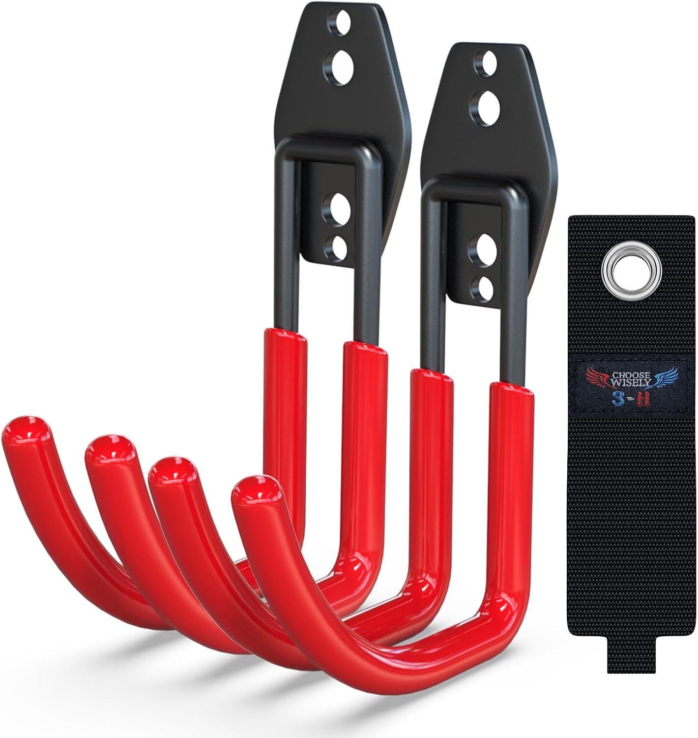 3-H Garden Hose Holder Wall Mount 2 Pack,Solid Steel Hose Hanger,Water Hose Holders for Outside,Perfect for Hanging Outdoor Air Hose,Ropes,Pipes,Garden Tools,Ladders,Bikes,Bulk Items(Red)