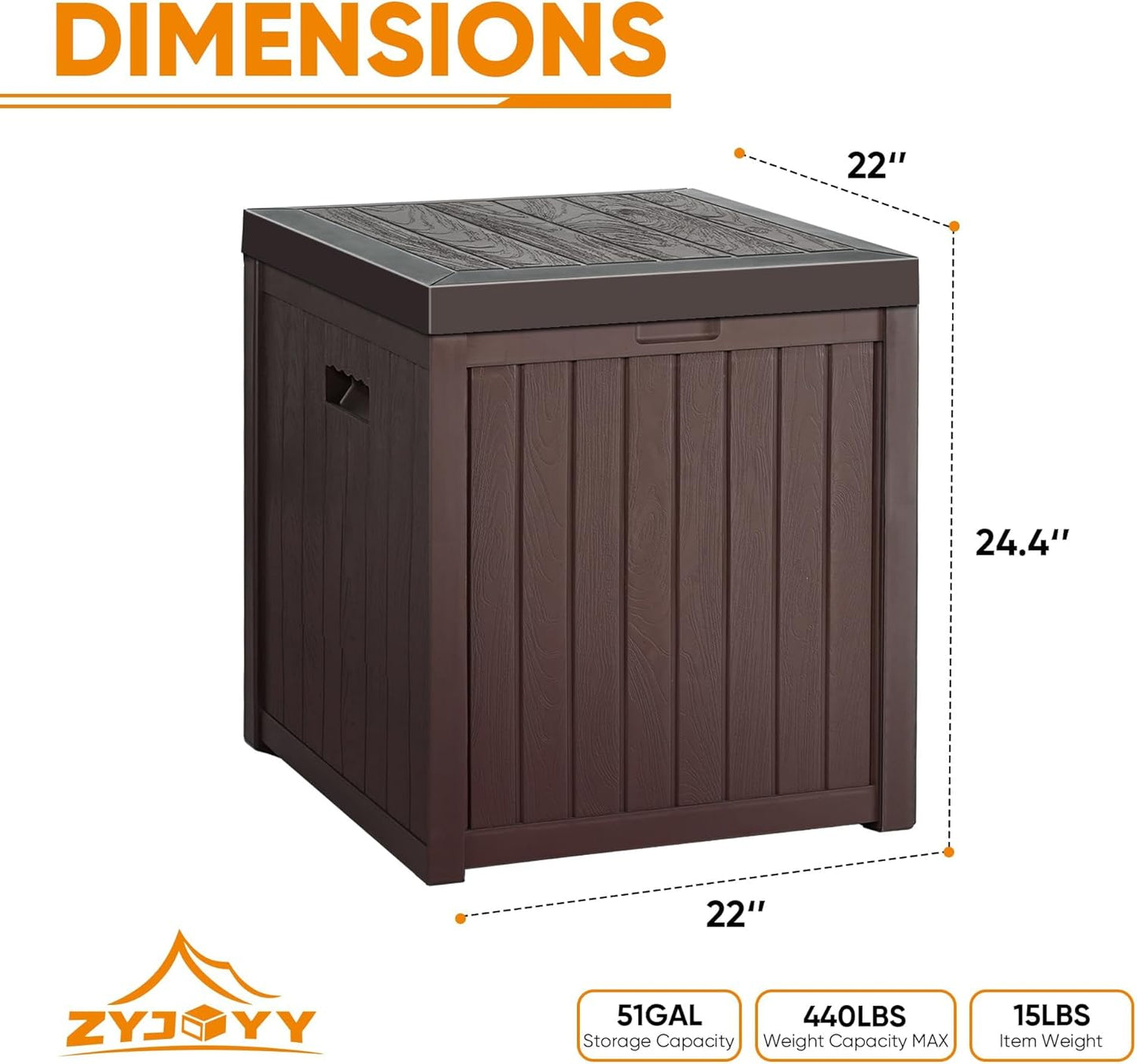 51 Gallon Resin Deck Box, Outdoor Storage Box Waterproof for Patio, Garden, Pool, and Deck, Storage Solution for Cushions, Tools, Delivery Packages, Brown