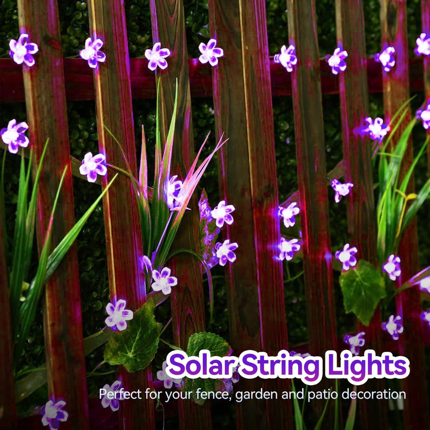 ITICdecor Outdoor Solar Flower String Lights Waterproof 50 LED Fairy Light Decorations for Christmas Tree Garden Patio Fence Yard Spring (Purple)
