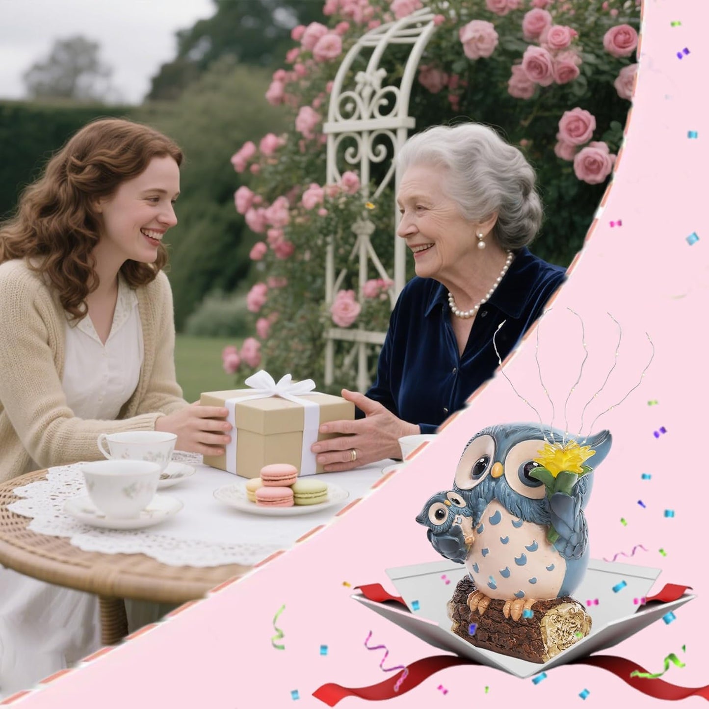 Solar Garden Statues Outdoor Decor, Fairy Owl Statue Garden Decor, Resin Yard Decorations Outdoor for Patio, Porch, Balcony, Lawn Ornaments, House Warming Birthday Gifts for Mom Women Grandma