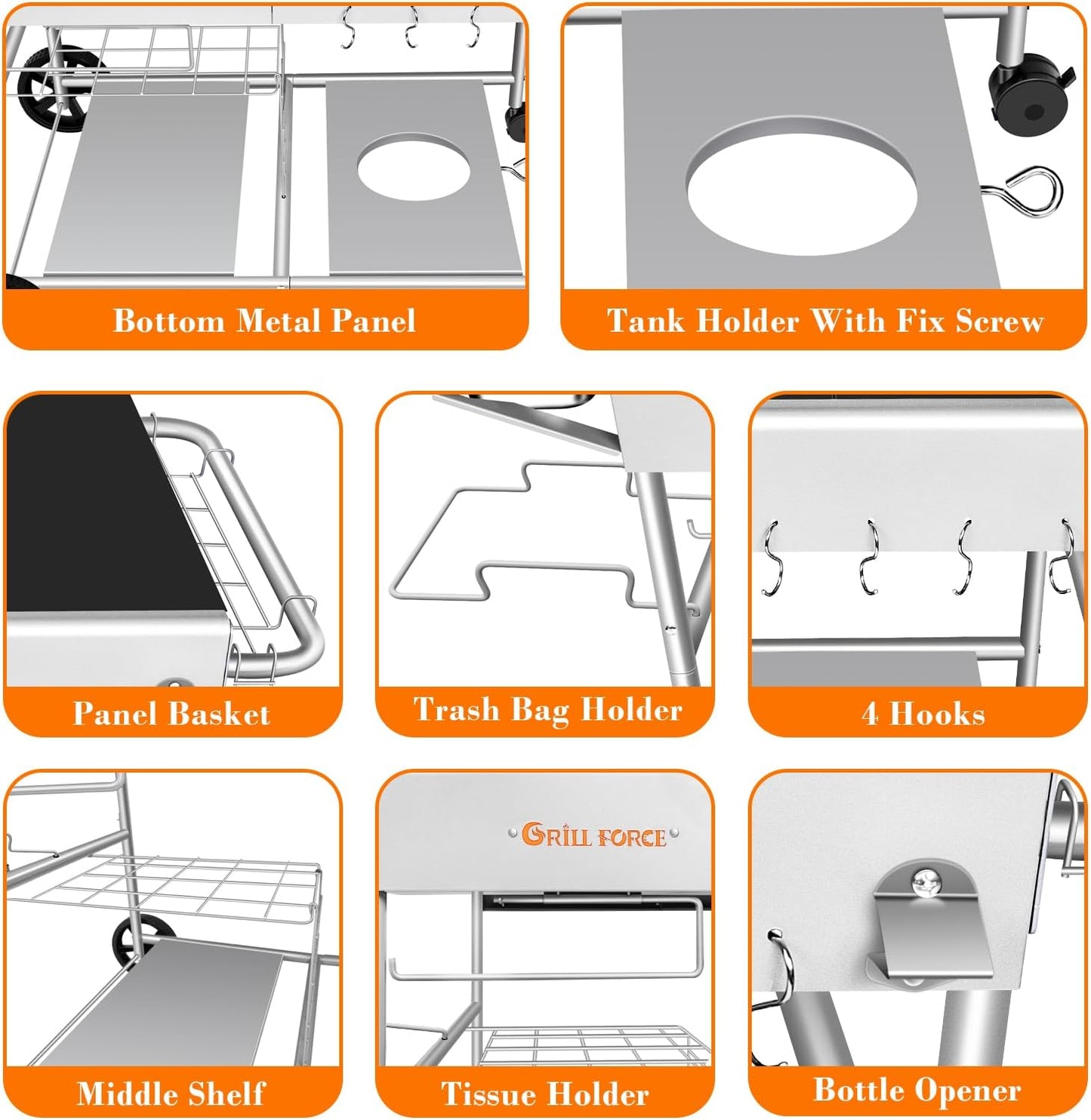 Pizza Oven Table with Topping Station, Outdoor Pizza Oven Cart, Grill Table for Outside, Grill Cart, Food Prep Work cart Fits for Ninja Woodfire Grill, Blackstone Griddle,Tabletop Grill