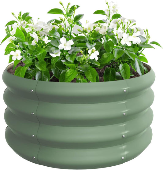 2x2x1ft Round Galvanized Raised Garden Bed Outdoor Metal Planter Box Raised Beds for Gardening,Vegetables,Fruits,Flowers & Herbs (Green)