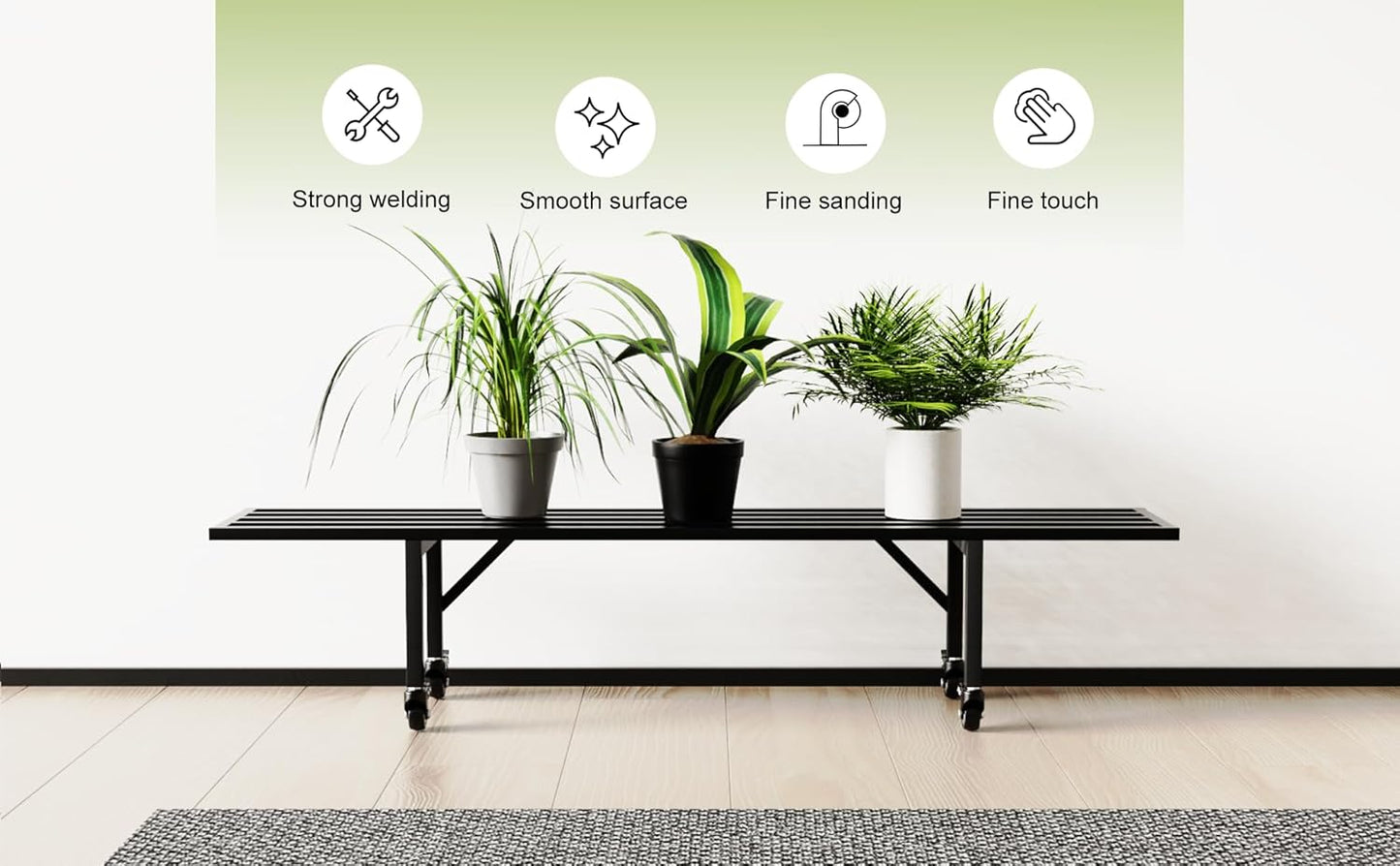 Zhongma One Tier Metal Plant Stand with Wheels,(45.67 L x 8.66 W x 10.3 H) Heavy Duty Plant Holder for Home, Window,Garden, Plant Lovers, Display Stand